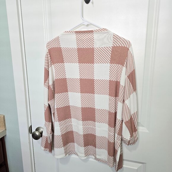 Maurices Tops - Maurices Tunic Top Brown Cream Plaid Funnel Neck Size Large Soft